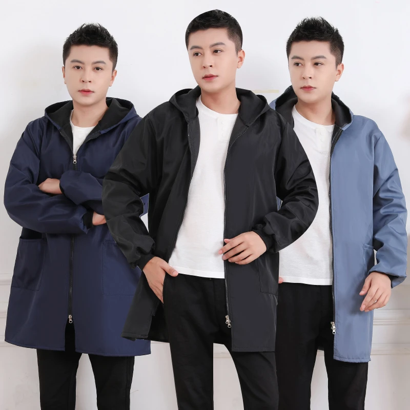 加绒罩衣2023新款冬季加厚防水防油厨房长袖围裙男成人工作服男款