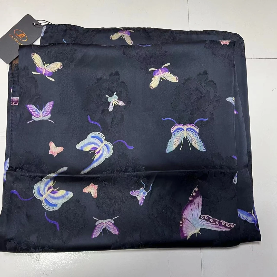 【影蝶】满分香云纱135*135百搭时尚女士黑色中国风女士丝巾披肩