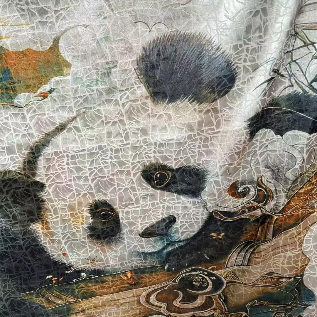 【熊猫龟裂纹】香云140*140百搭女士黑色复古国风单面丝巾披肩