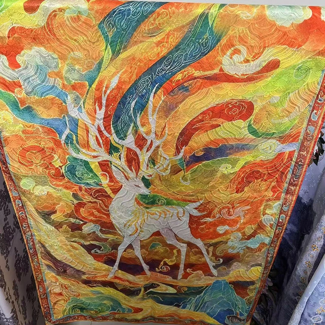 【一鹿青云】龙鳞纹180*70时尚百搭双面黄色女士中式国风丝巾披肩