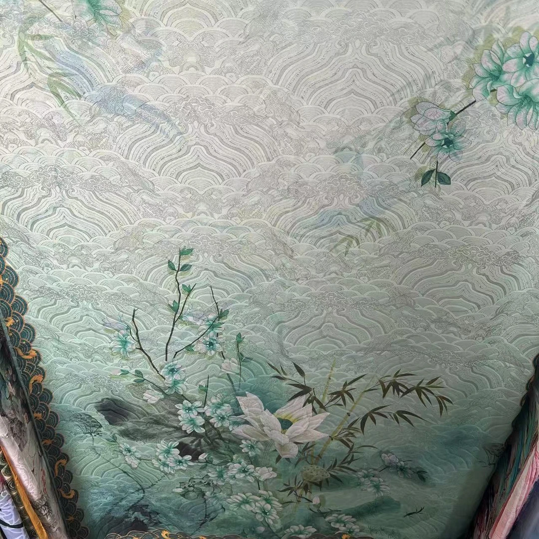 【绿竹】龙鳞纹新中式180*70时尚绿色女士复古双面中国风丝巾披肩