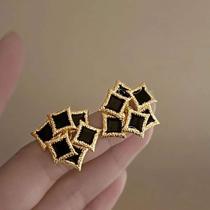 黑夜白昼~法式复古金属滴釉立体艺术方形耳环轻奢高级感小众气质