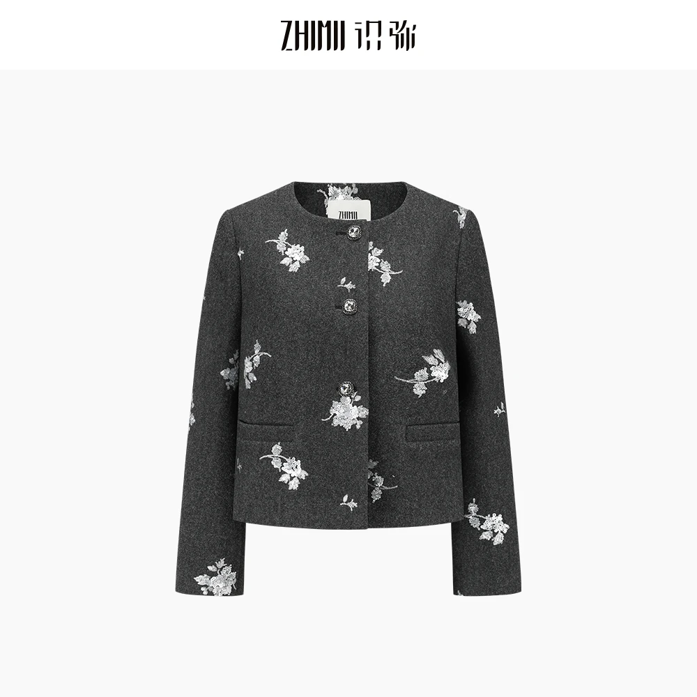 钉珠闪片毛呢香风短外套