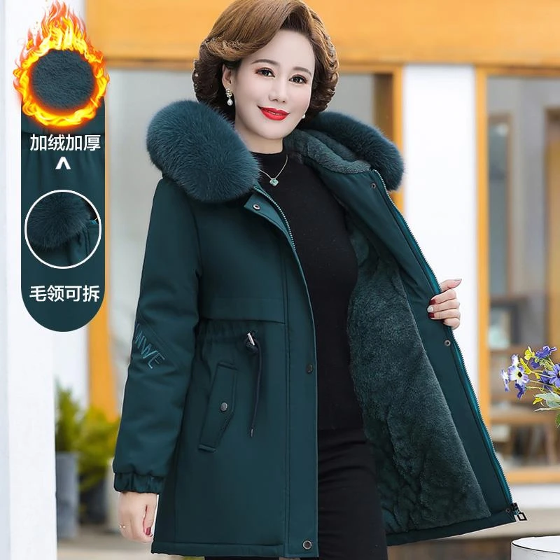 妈妈冬装派克服加绒外套保暖棉袄2025新款50岁中老年女装加厚棉衣