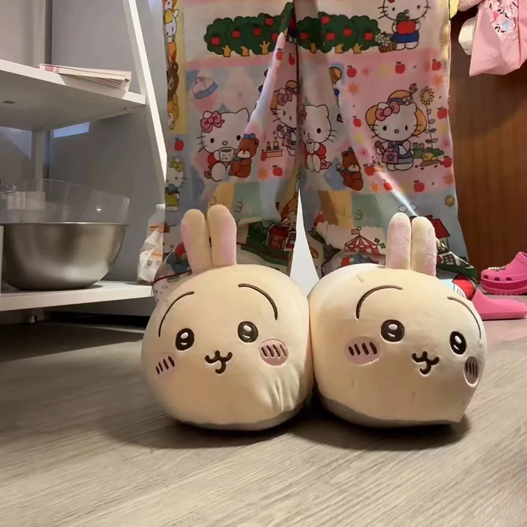 现货日系吉伊卡哇可爱毛绒拖鞋chiikawa乌萨奇小八室内保暖棉拖鞋