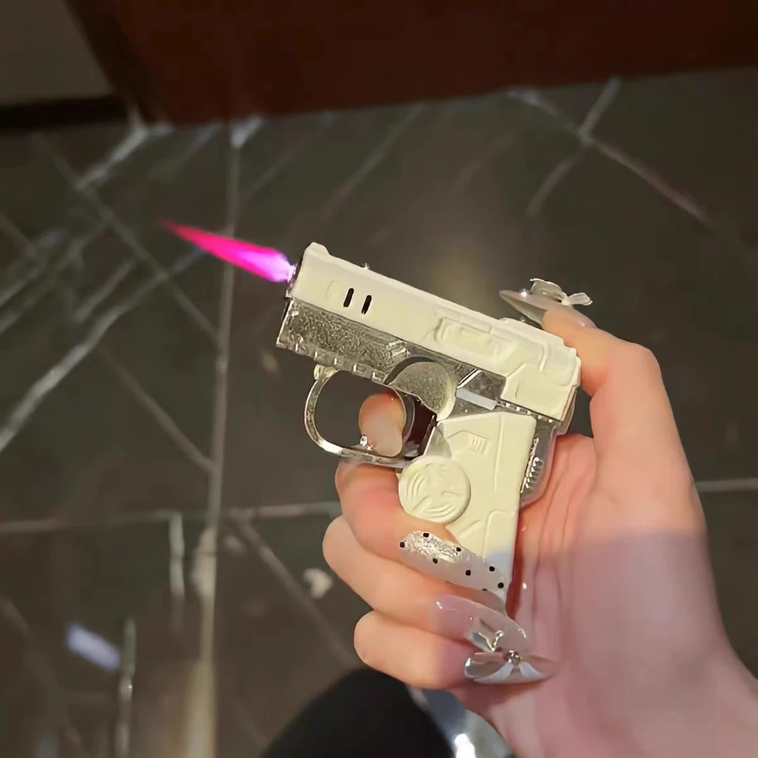 爆款防风网红爆款创意个性可充气男士解压旋转指尖陀螺手枪打火机