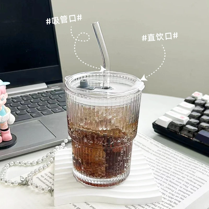 闺蜜两只装透明斜纹竹节杯吸管杯带盖网红学生简约喝水杯ins随手
