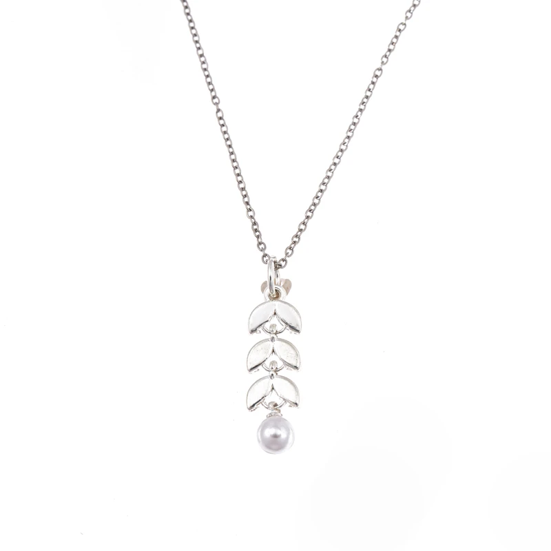 钛钢项链  【40】含羞草设计项链珍珠叶子百时尚百搭简约白色气质