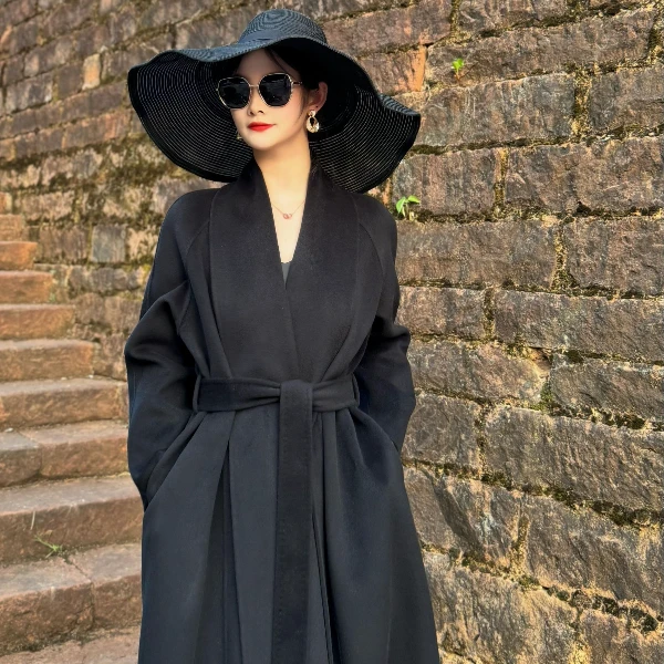 【德莱妮思】中古浴袍风-30双面羊绒大衣翻领超大裙摆慵懒大方