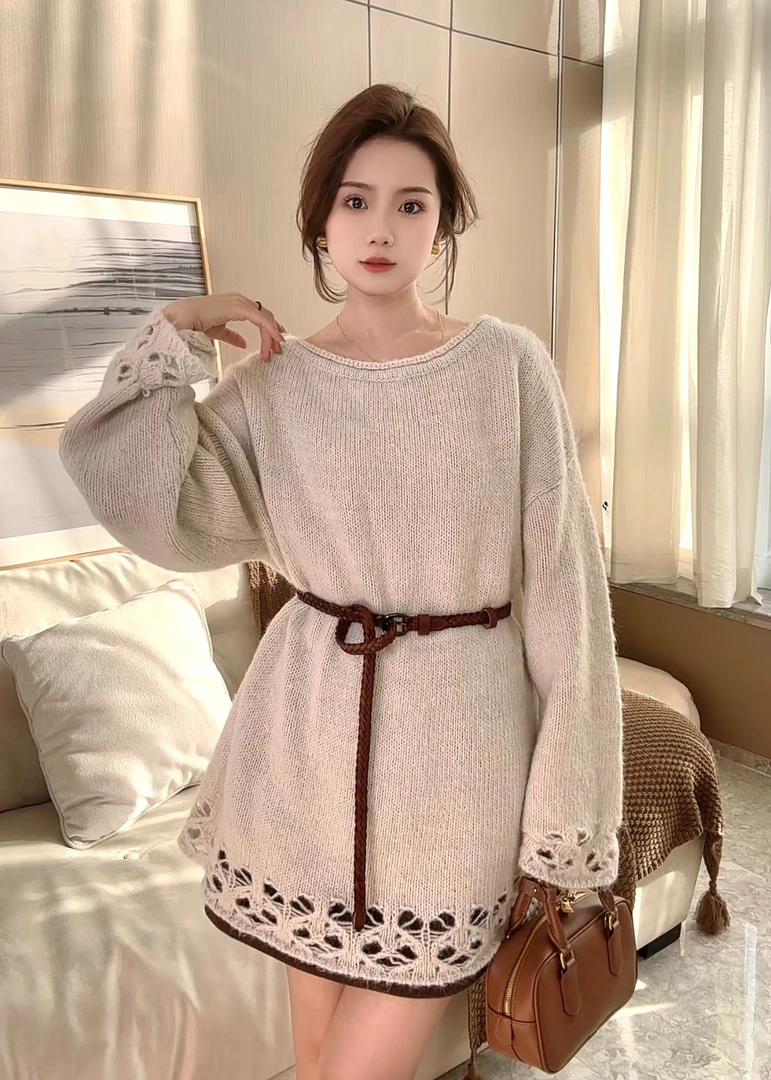 【反转梦境】1店镂空设计慵懒套头毛衣针织设计感毛衣8099