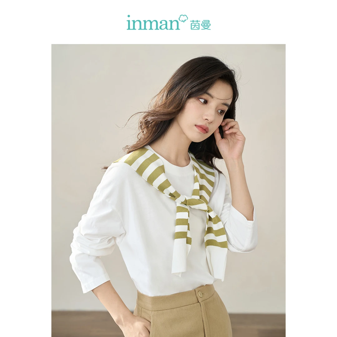 【商场同款】茵曼春秋女T恤上衣长袖新款宽松休闲圆领两件套百搭