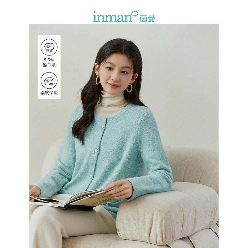 【秋冬毛衣】茵曼冬季女毛衣外套打底高领女装宽松开衫长袖气质圆领