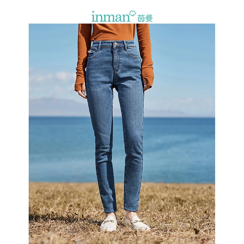 【雅丹风】茵曼冬季女牛仔裤小脚长裤弹力修身高腰显瘦女装休闲百搭