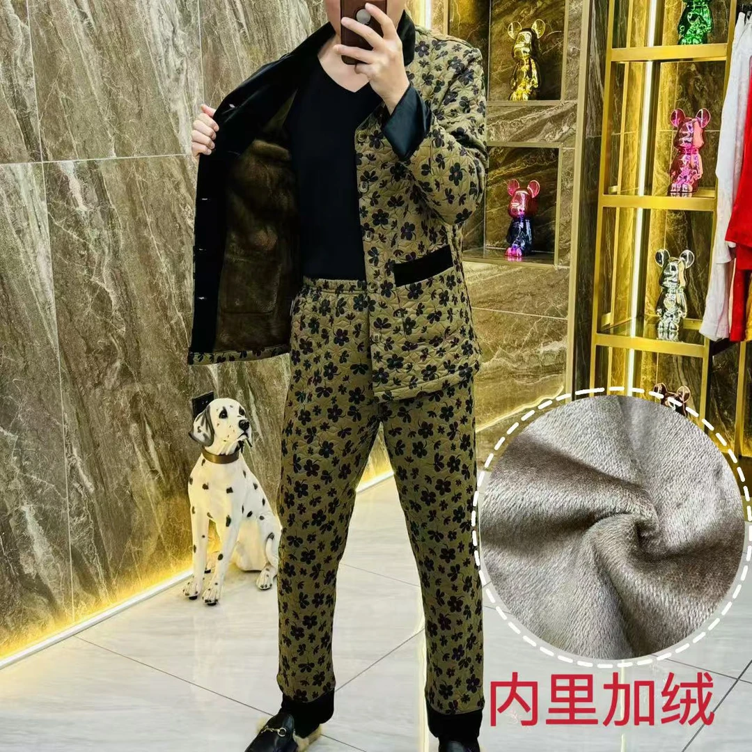 【1771加绒】空气棉加绒立体印花秋冬家居服睡衣套装男士休闲保暖