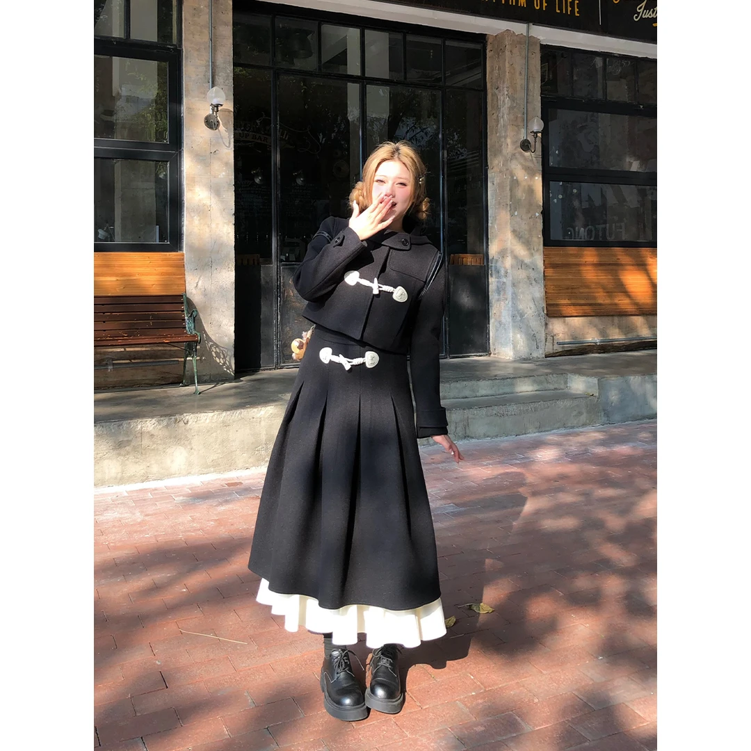 安妮不火【东京雪信】秋冬法式复古学院风夹棉毛呢两件套A244O0066