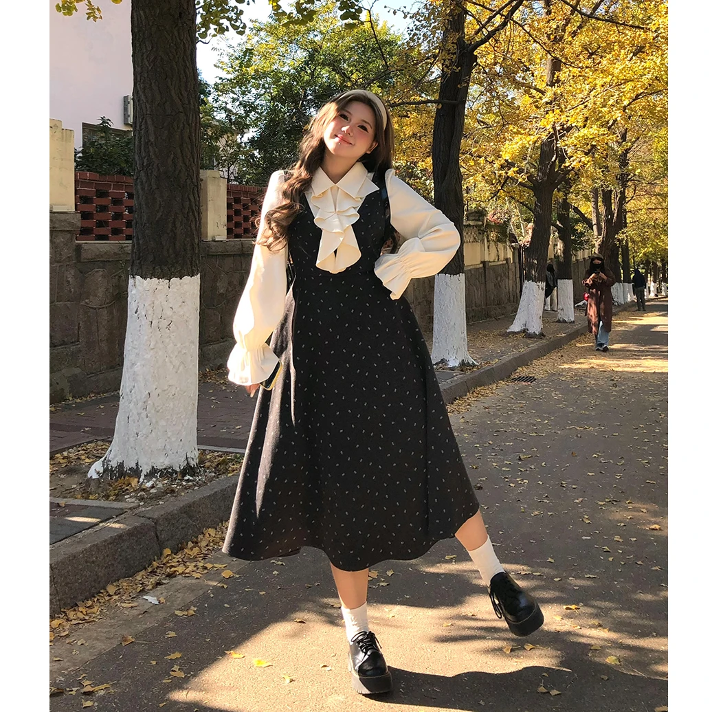 安妮不火【安野绫奈薰】新款法式宫廷风小众款呢子连衣裙A244Q0558