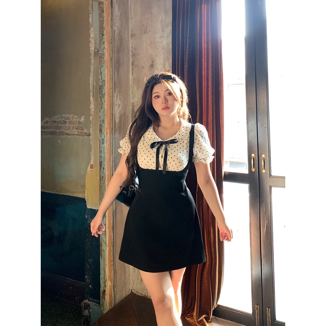 【达人专属】安妮不火 学院风娃娃领收腰假两件连衣裙A241Q0043