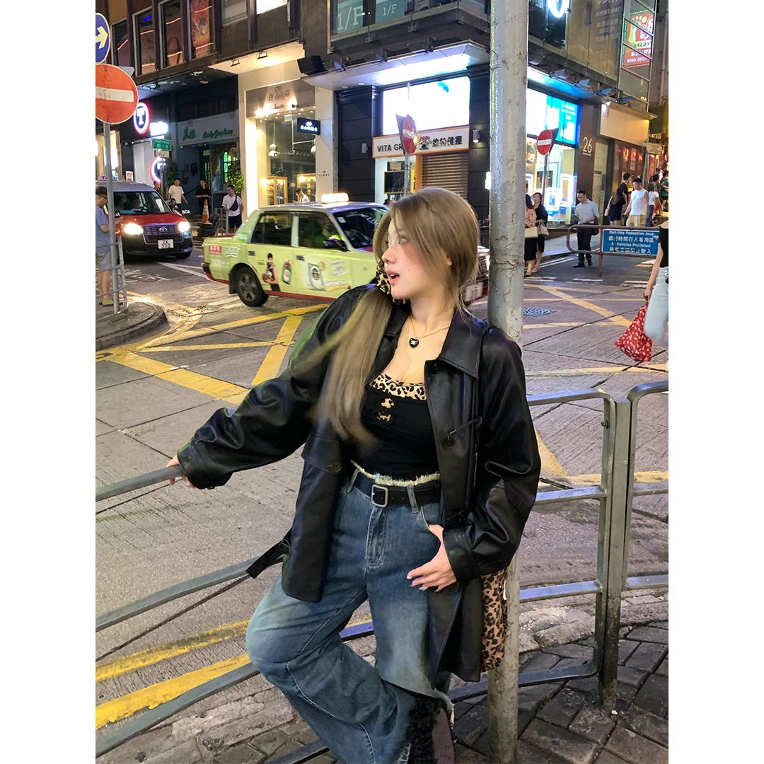 安妮不火【歌特罗娜】朋克单排扣皮衣外套小众款大码初秋A243O0019