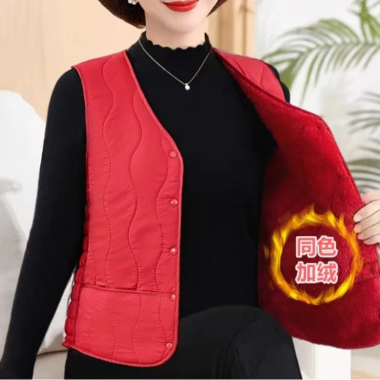 加绒加棉保暖大码马甲秋冬款妈妈装（100-220斤）棉马甲