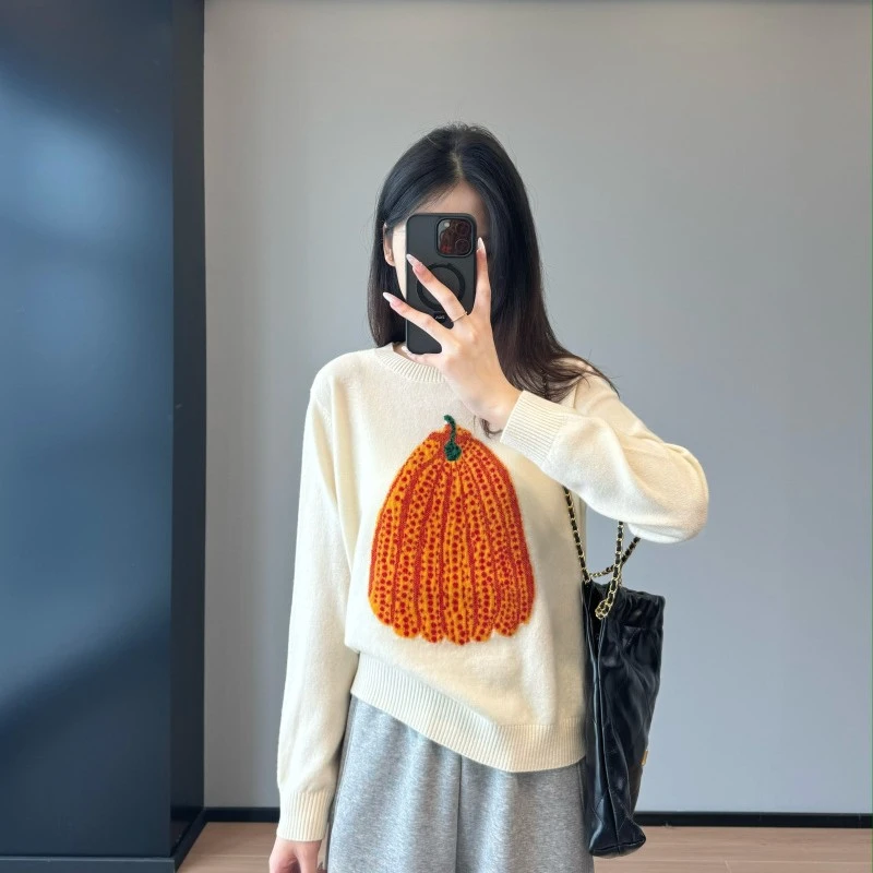 大南瓜提花！减龄舒适软糯100羊毛宽松慵懒毛衣女2024冬季F102211