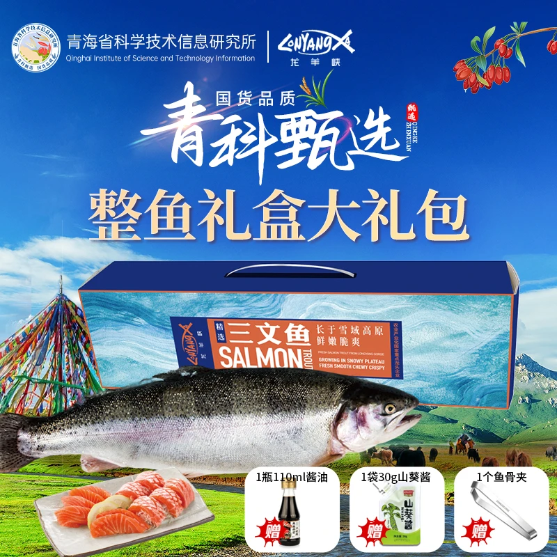 【龙羊峡】礼盒装整鱼7-8斤大鱼三文鱼3.5-4kg装高端精品三文鱼