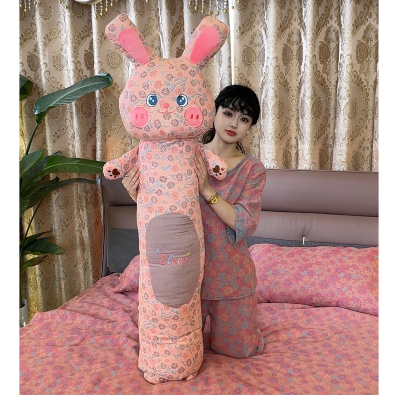 三层纱粉色圆柱兔兔布艺大抱枕送女朋友送家人床上夹腿搂枕抱玩具