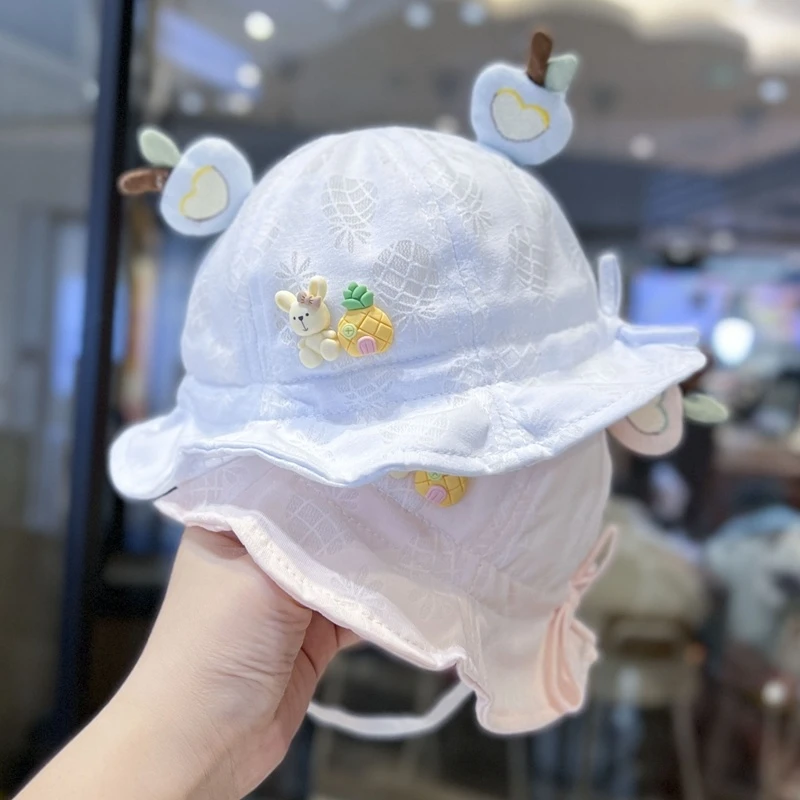 宝宝夏季春秋季男女童出游遮阳渔夫帽可爱婴儿夏薄防风护囟门盆帽