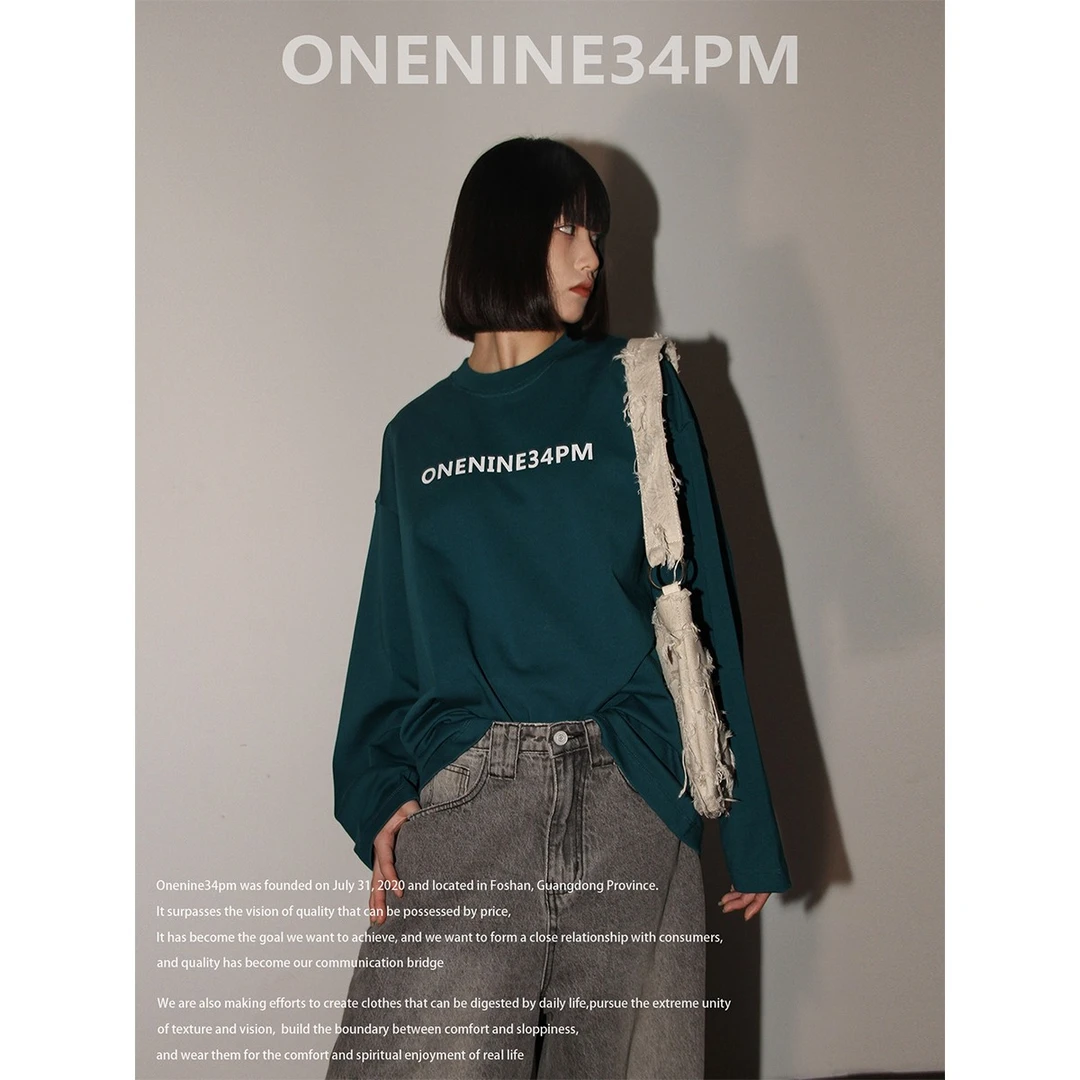 ONENINE34PM 基础logo系列 360G长袖男女潮牌宽松百搭基础高级T恤