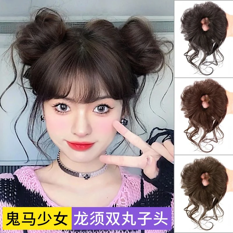 丸子头假发仿真发懒人神器鬼马少女双丸子头自然隐形蓬松假发发圈