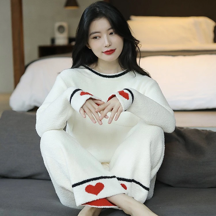 GP adore高档秋冬爱心珊瑚绒睡衣女套装加厚保暖可爱可外穿居家服