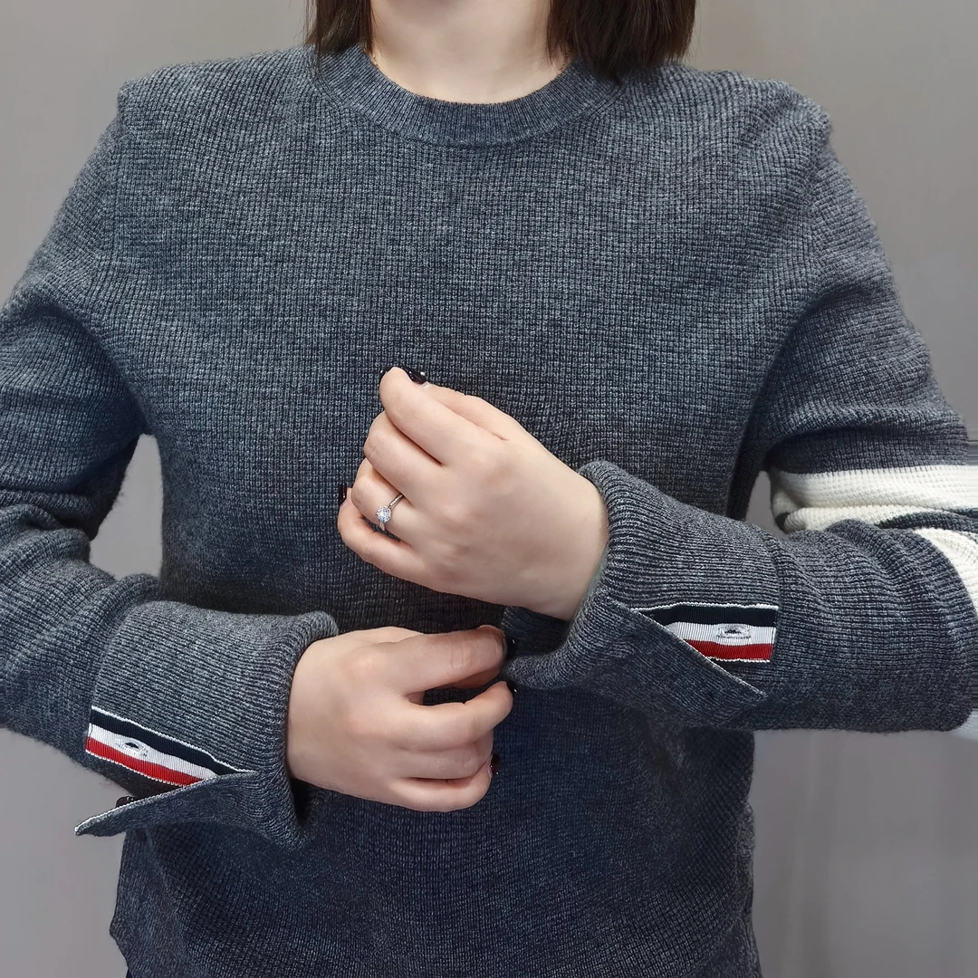 新品TB纯羊绒衫时尚毛衣男羊毛加羊绒秋冬保暖圆领内搭打底针织衫