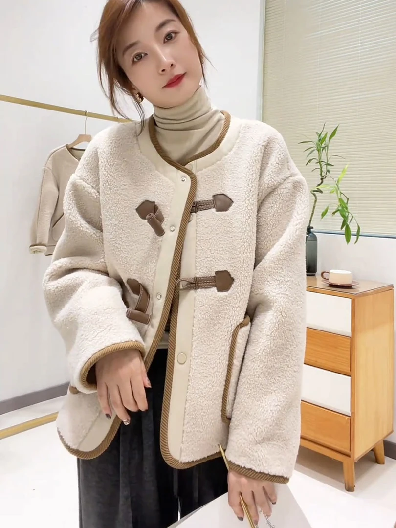 皮毛一体羊羔毛外套女2024秋冬新款小个子宽松休闲加厚保暖上衣潮