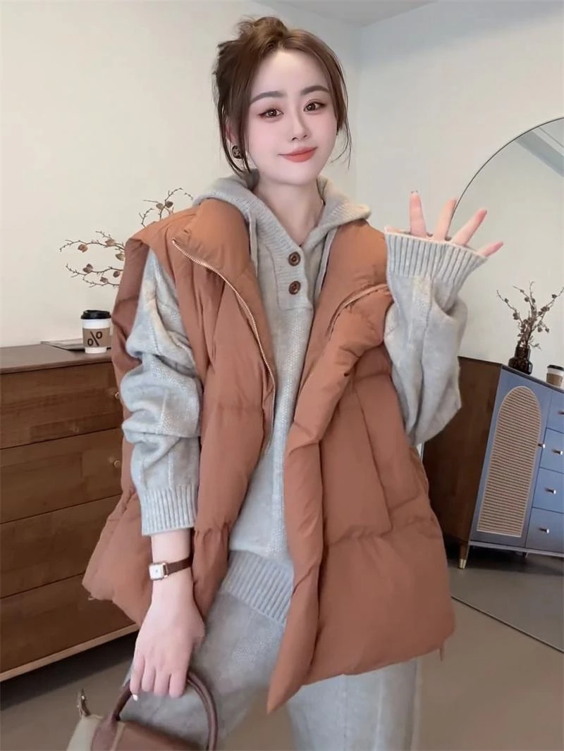 欧货中长款时尚棉马甲女冬季宽松加厚保暖设计感立领马夹背心外套