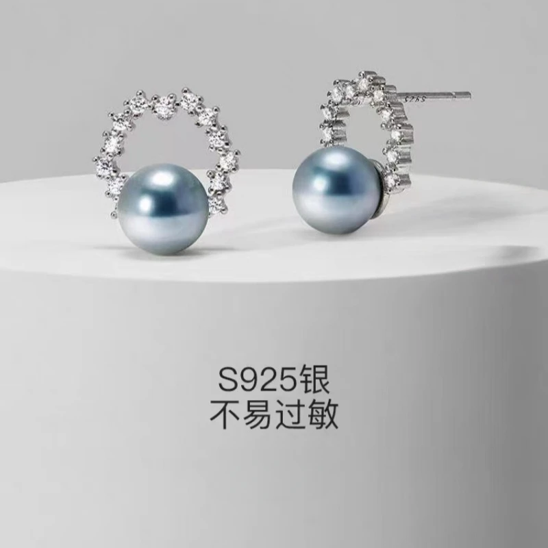 925银耳饰 银灰色耳钉女百搭简约微巴圆形耳钉【慧乔同款】