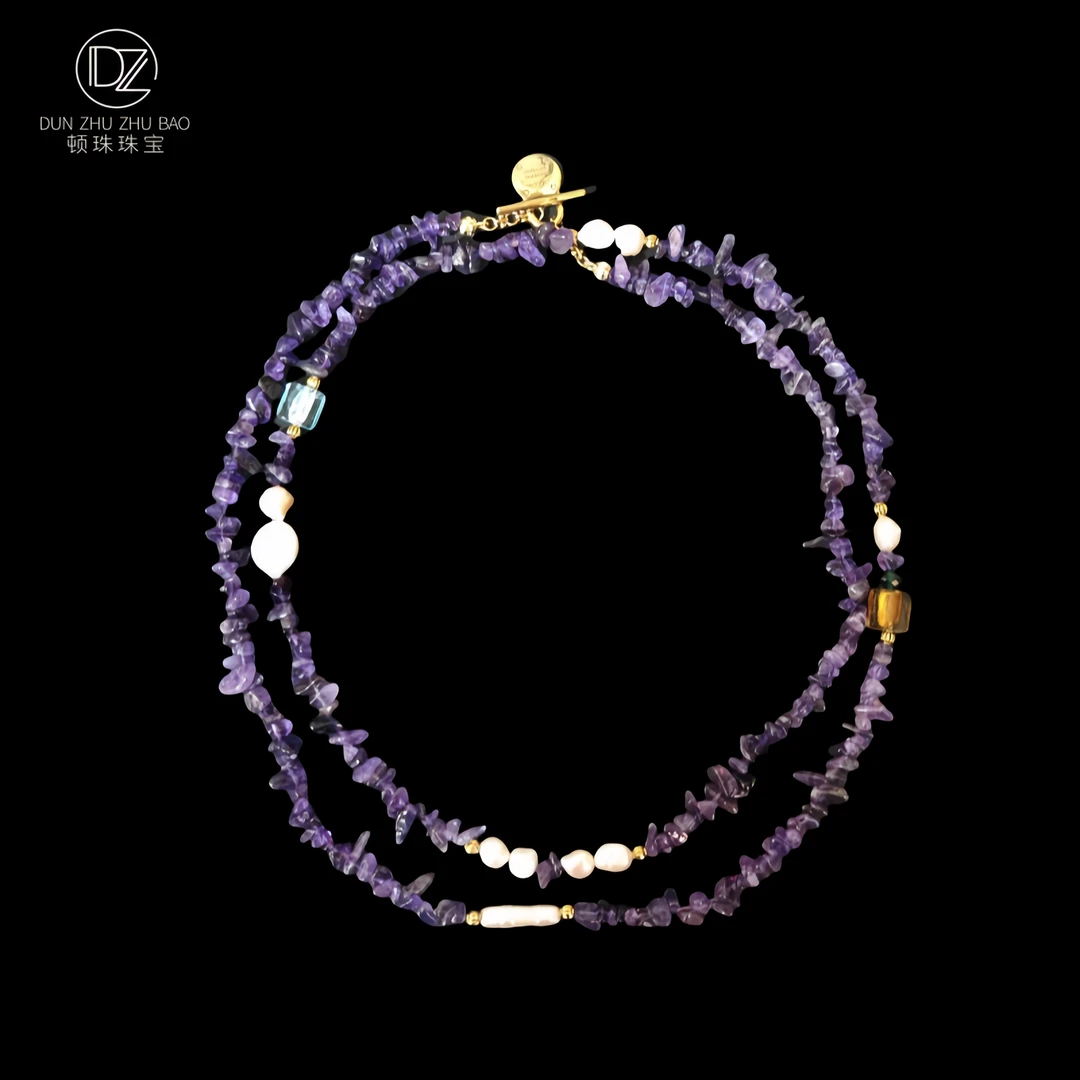 【普罗旺斯】天然原矿紫水晶薰衣草晶长链毛衣链女百搭长项链1.2米