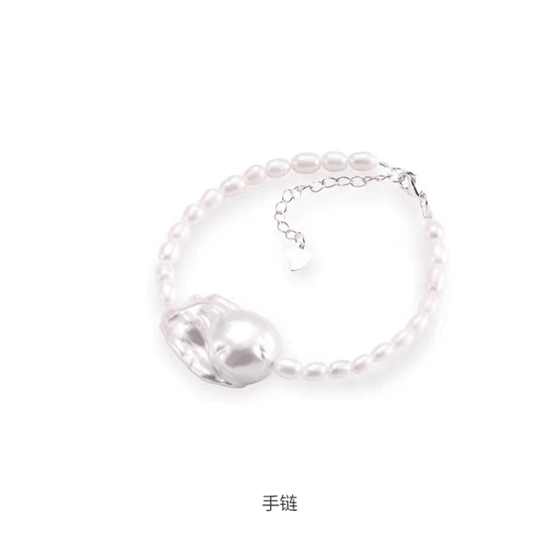 925银手链 【天鹅湖】不规则巴洛克手链白色百搭手链女