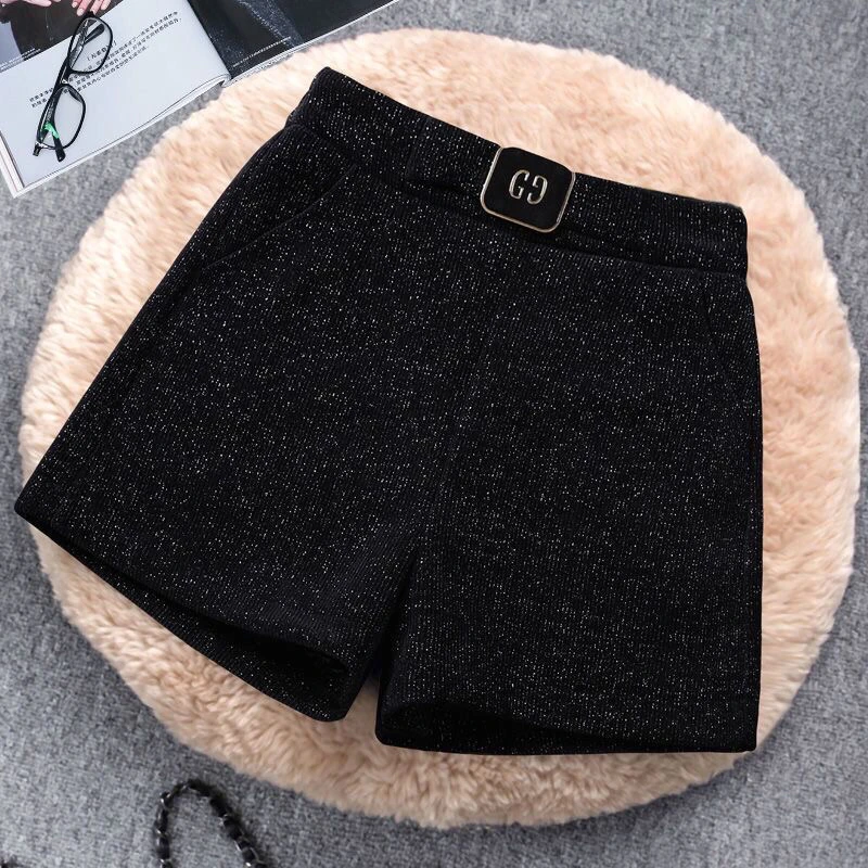 雪尼尔高腰a字短裤女秋冬季新款外穿时尚宽松显瘦阔腿裤宽松短裤