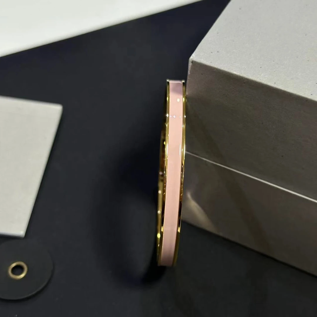 钛钢手镯 黄边粉色H手镯-0036