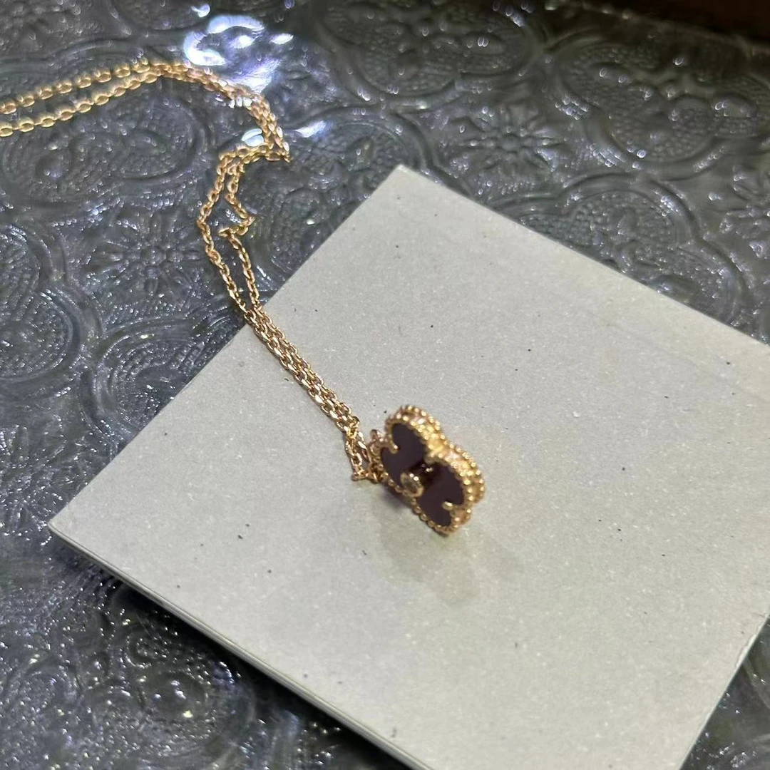 钛钢项链 淡紫色四叶花项链-66675