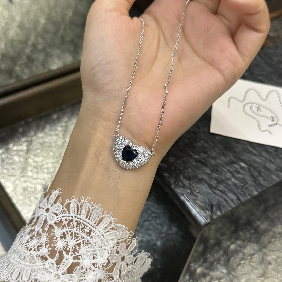 铜合金项链 蓝色爱心简约项链-3633