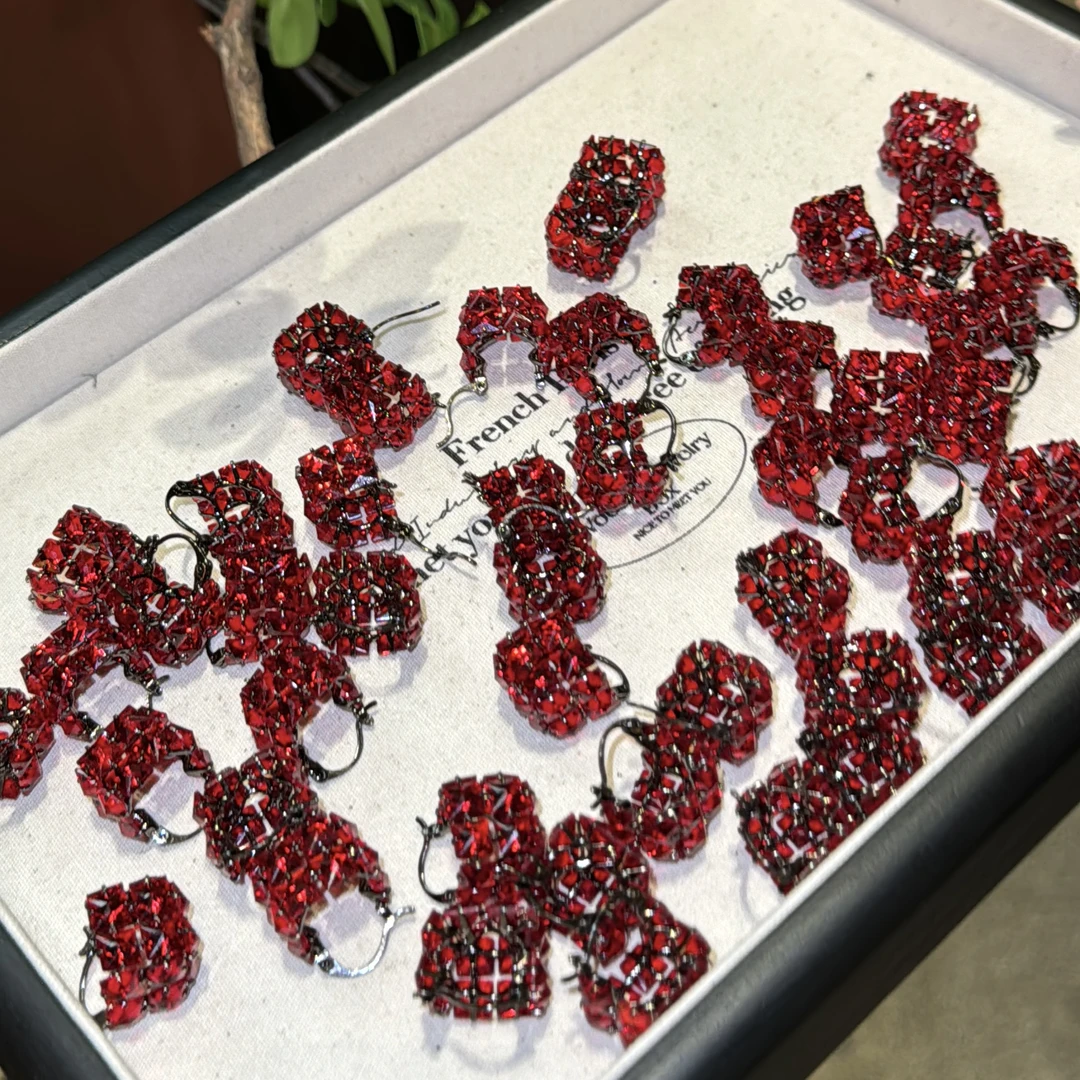 铜合金耳饰 红色菜篮子方形耳扣-9187