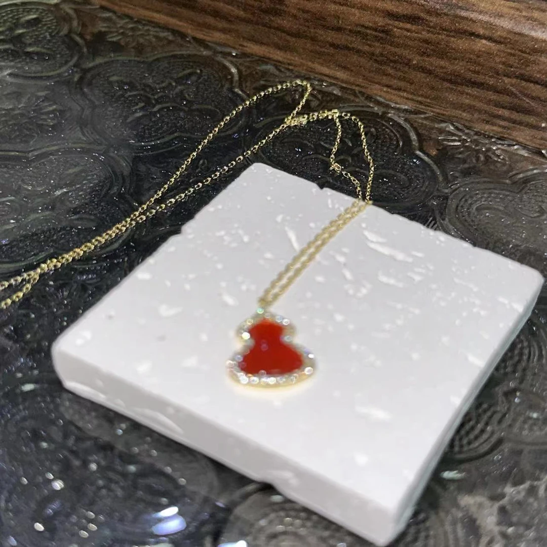 坠链均925银 简约红色葫芦项链-3602