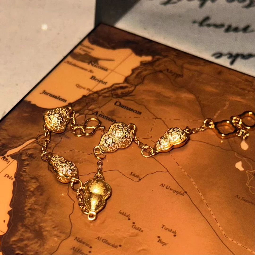 铜合金手链 葫芦花生拉丝金色手链-3876