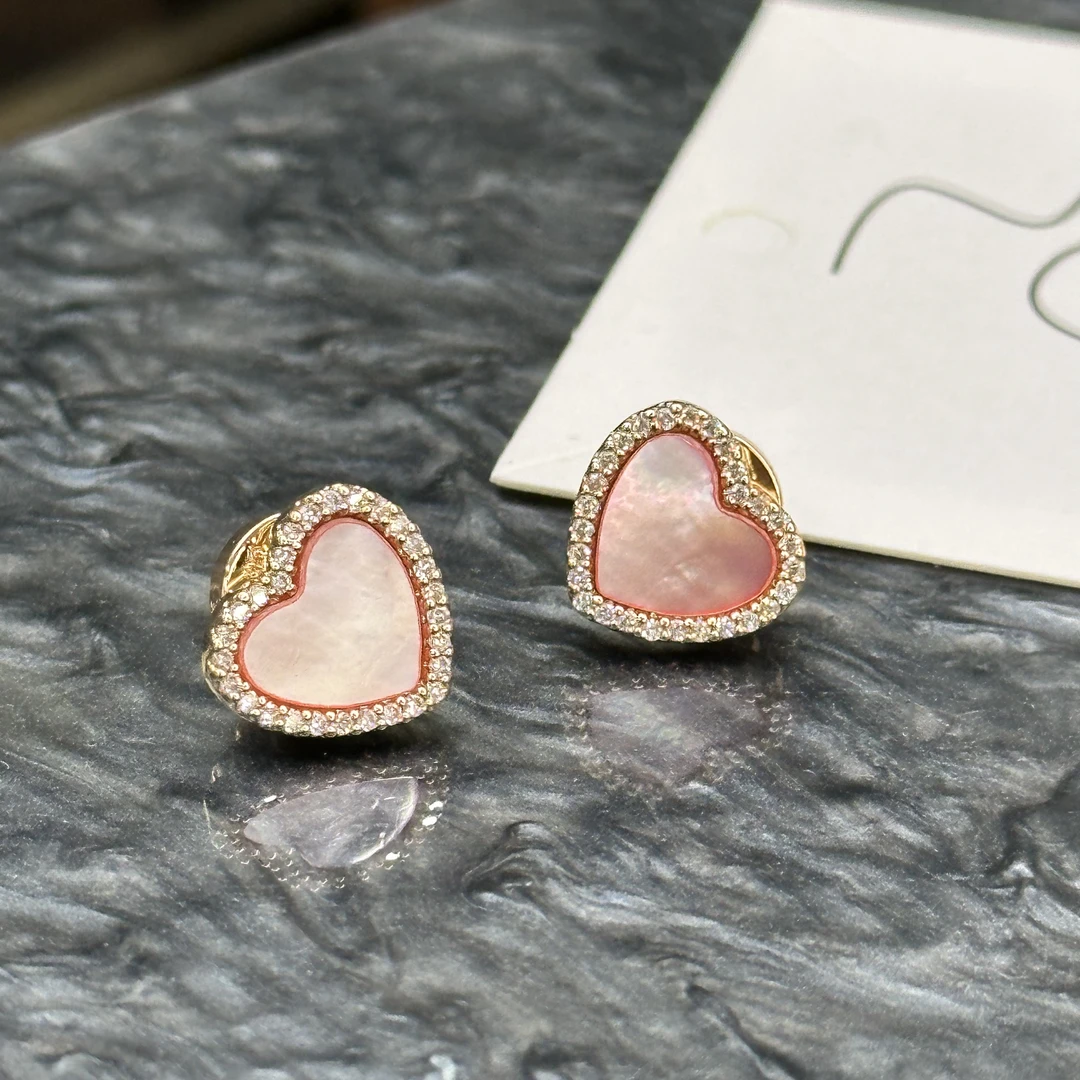 铜合金耳饰 粉色爱心简约耳饰-66733