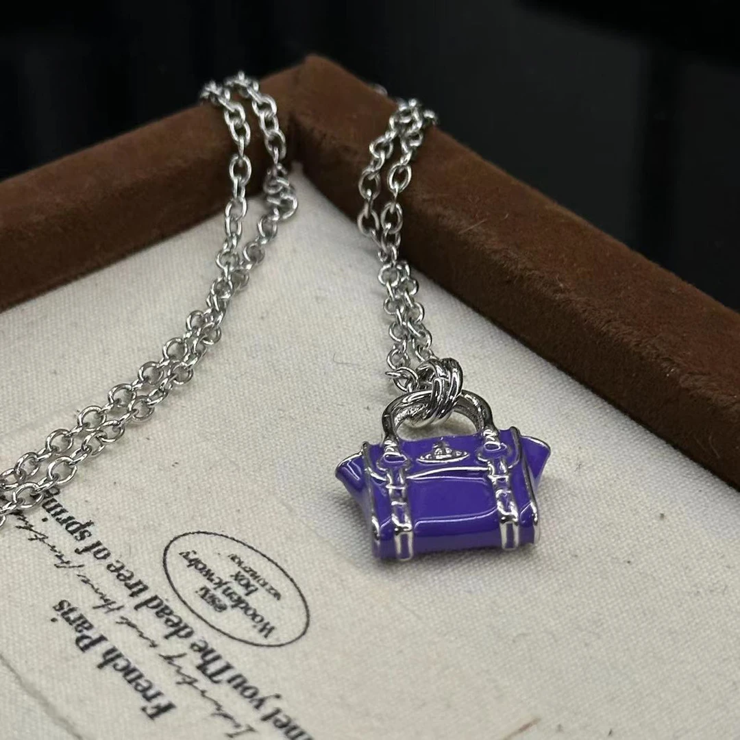 铜合金项链 紫色包包造型项链-66931