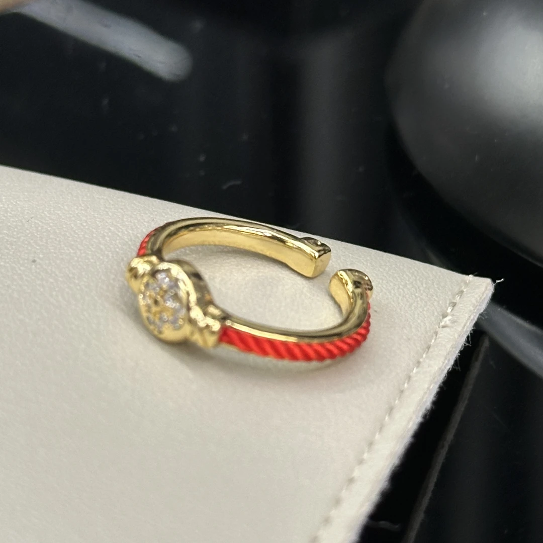 铜合金戒指 红色编织花花戒指-3770