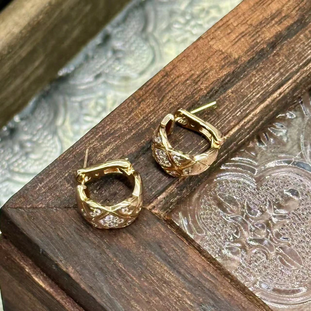 铜合金耳饰 玫色菱格纹时尚耳扣-66420