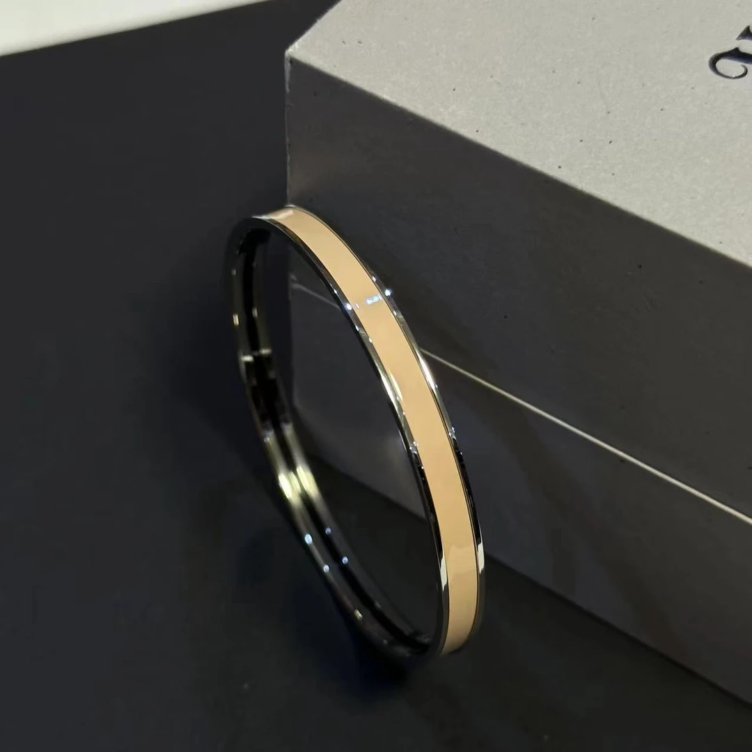 钛钢手镯 银边粉色H手镯-0029