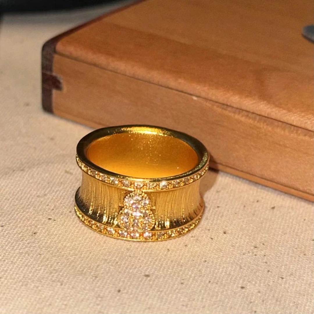 铜合金戒指 宽版拉丝葫芦戒指-3879