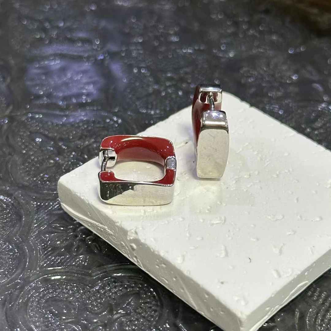 铜合金耳饰 红色简约方形耳扣-66618